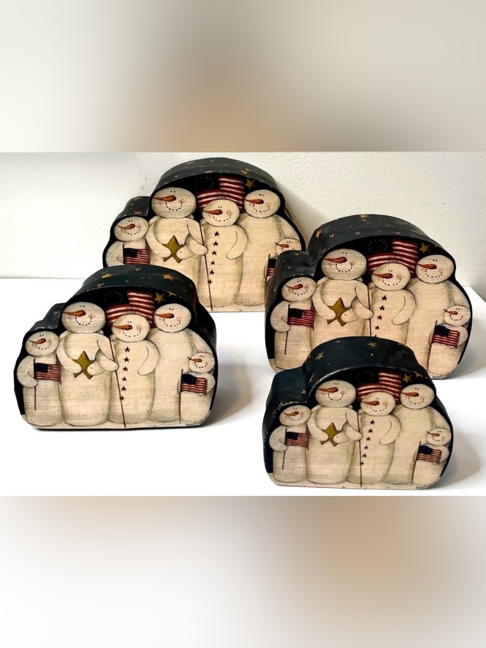 PATRIOTIC SNOWMAN NESTING BOXES SET OF 4